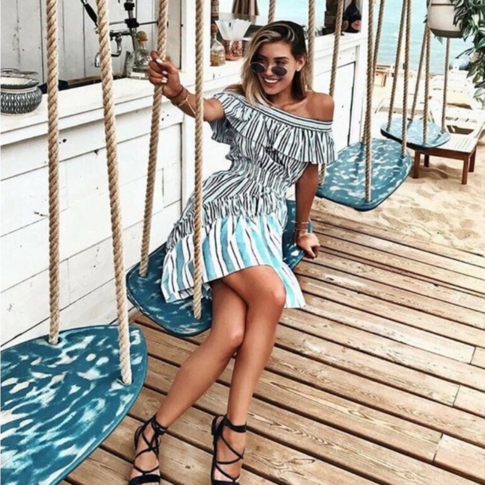 Misa Marin Off The Shoulder Mixed Striped Dress